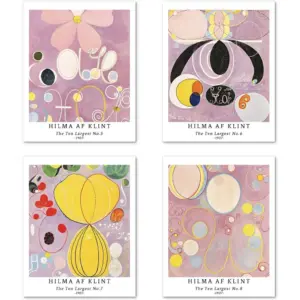 ALAYRA Wall Unframed Prints Giclee Paper Set of 4, 11x14 inch Abstract Geometric work, Bedroom Decoration Pink Aesthetic Fashion Elegant Great Gift Hilma AF Klint Picture 01