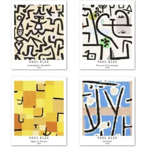 ALAYRA Wall Unframed Prints Giclee Paper Set of 4, 11x14 inch Abstract Geometric work, School Decoration MultIllustrations Medium Size Paul Klee Paintings 01