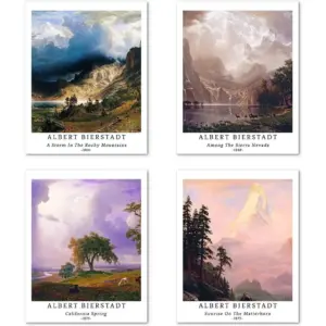 ALAYRA Wall Unframed Prints Giclee Paper Set of 4, 11x14 inch Classic Landscape work, Home Decoration Vintage Elegant Botanical Mountain Aesthetic MultNatural Albert Bierstadt Poster 01
