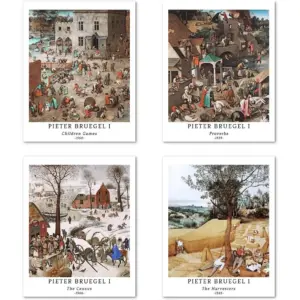 ALAYRA Wall Unframed Prints Giclee Paper Set of 4, 11x14 inch Classical Landscape work, College DecorationSeasons Beautiful Scenery Cityscape Pieter Bruegel The Elder Poster 01