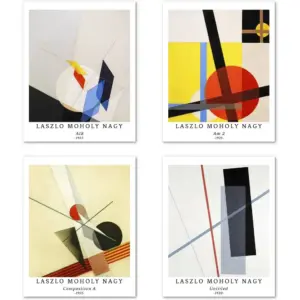ALAYRA Wall Unframed Prints Giclee Paper Set of 4, 8x10 inch Abstract Geometric work, Kitchen Decoration Illustrations lineism Theme Modern Laszlo Moholy Nagy Poster 01