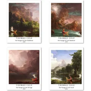 ALAYRA Wall Unframed Prints Giclee Paper Set of 4, 8x10 inch Classic Landscape work, Indoor Decoration Beautiful Vintage Brown Botanical MultColorful Famous Painting Thomas Cole Poster 01