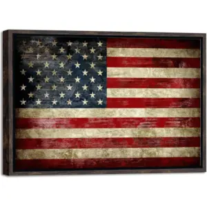 ALAYRA Walnut Framed Old Vintage American Flag Canvas Wall Art Abstract Landscape Pictures Paintings for Living Room Office Home Decorations 17"L x 12"W 02