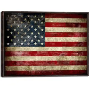 ALAYRA Walnut Framed Old Vintage American Flag Canvas Wall Art Abstract Landscape Pictures Paintings for Living Room Office Home Decorations 29"L x 21"W 01