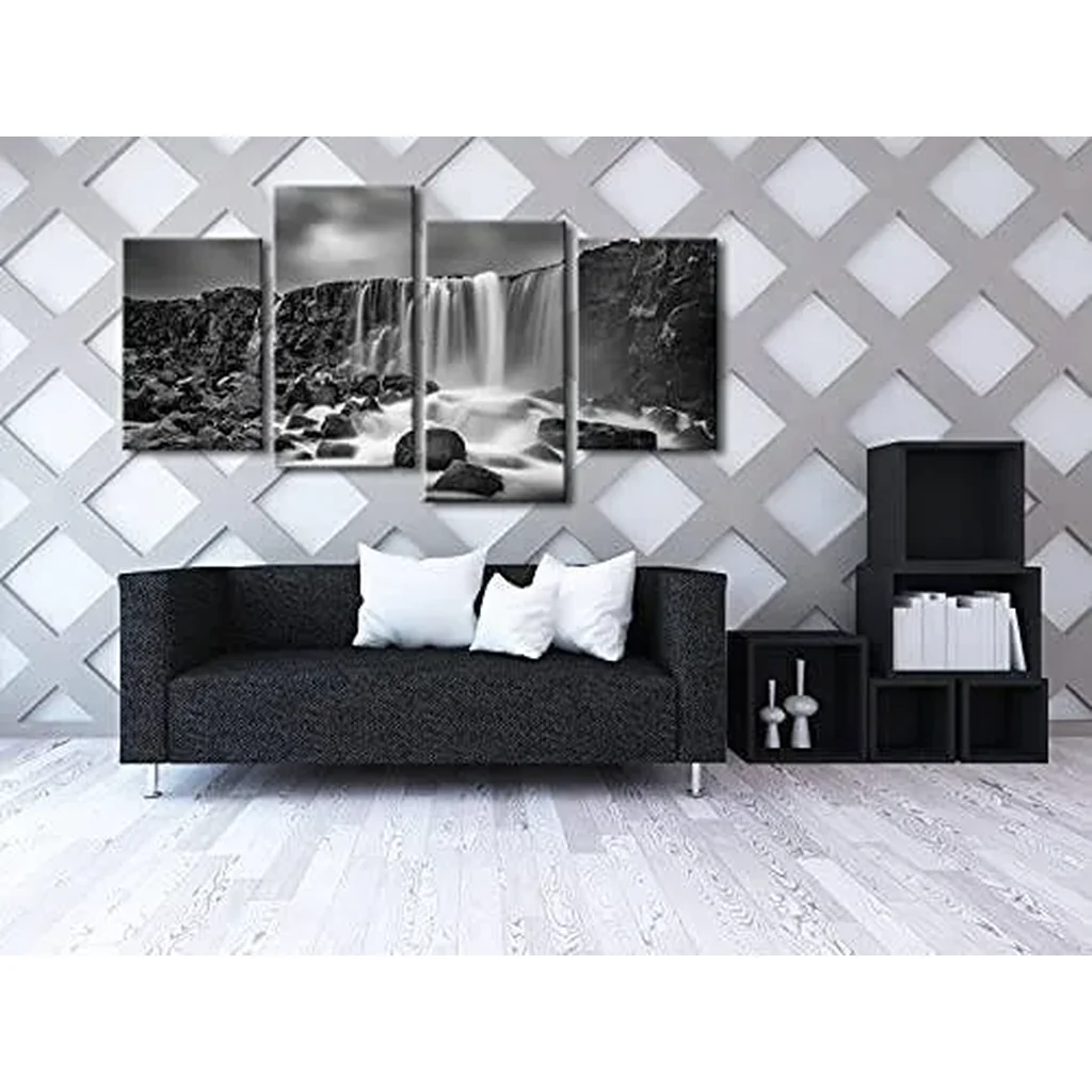 ALAYRA Waterfall Giclee Canvas Prints Wall Art Paintings for Home Decorations - Black and White Rocky Large 4 Piece Modern Gallery Wrapped Grace Seascape Sea Beach Pictures Artwork Ready to Hang L 01 - Image 2