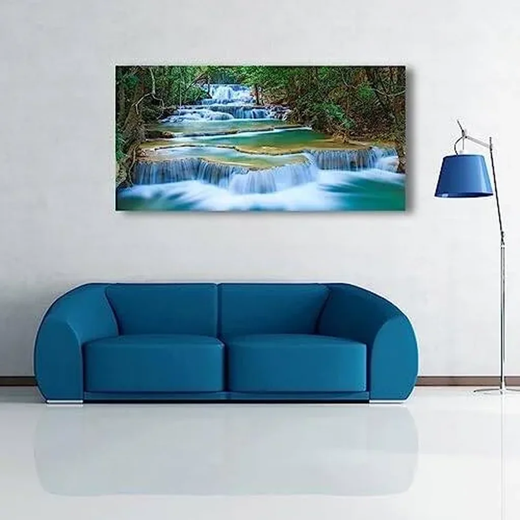 ALAYRA Waterfall Pictures Canvas Wall Art for Living room Bedroom Wall Decor, Green Water Wall Art Print Paitnings for home Decor, Morden Artwork Tree River Water Canvas Art Waterproof Stretched Ready - Image 3