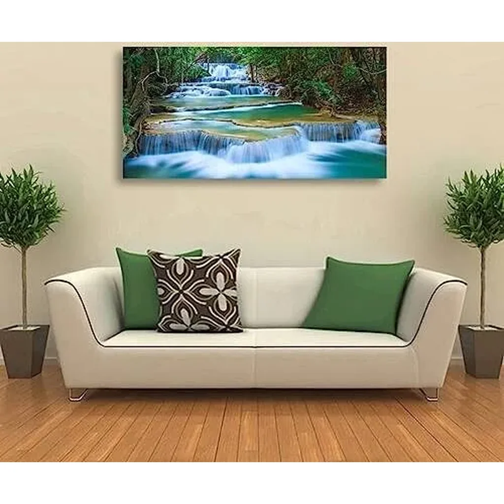 ALAYRA Waterfall Pictures Canvas Wall Art for Living room Bedroom Wall Decor, Green Water Wall Art Print Paitnings for home Decor, Morden Artwork Tree River Water Canvas Art Waterproof Stretched Ready - Image 4
