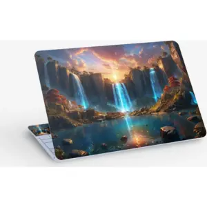 ALAYRA Waterfall Sky Sunrise Scenery Digital Art, Laptop Skin Sticker Decal, 13.3 14 15 15.4 15.6 Inch Laptop Universal Vinyl Skin Sticker Cover, Dustproof, Waterproof, Decal Protector With Free 2 Wri