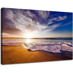 ALAYRA Waves Scenery Painting Wall Art Beautiful Seaside Sunrise Poster Print on Canvas Wall Decor Modern Nature Seascape Artwork Framed for Home Living Room Hotel Ready to Hang 24''Wx36''H 01