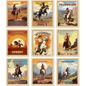 ALAYRA Western Cowboys Poster - Vintage Cowboy Decor, Cowboy Western Wall Decor for Bedroom, Western Pictures Cowboy Art Prints, Rustic Rodeo Posters, Cowgirl Room Decor for Home (8x10 UNFRAMED) 01