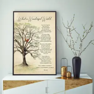 ALAYRA What a Wonderful World Wall Art Quotes Wall Decor for Bedroom Positive Quotes Wall Decor Retro Wall Art Inspirational Posters Wall Decor Bathroom song lyrics wall art 16x24 Inch Unframed 01