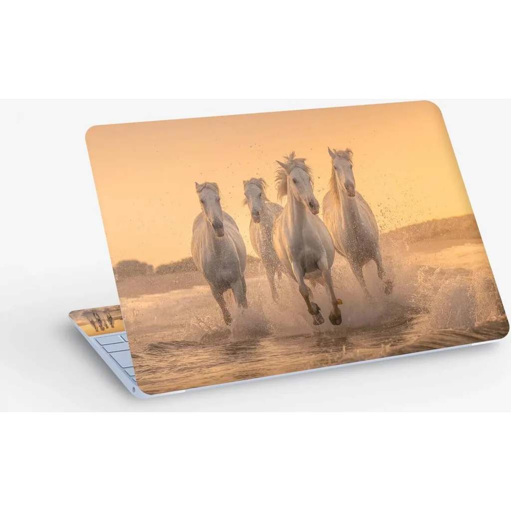 ALAYRA White Horse Animal, Laptop Skin Sticker Decal, 13.3 14 15 15.4 15.6 Inch Laptop Universal Vinyl Skin Sticker Cover, Dustproof, Waterproof, Decal Protector With Free 2 Wrist Pads 01