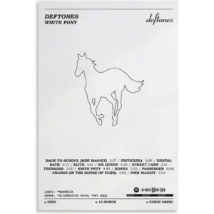 ALAYRA White PonyDeftones Poster Canvas Poster Wall Decorative Art Painting Living Room Bedroom Decoration Gift Unframe-style12x18inch(30x45cm) 01