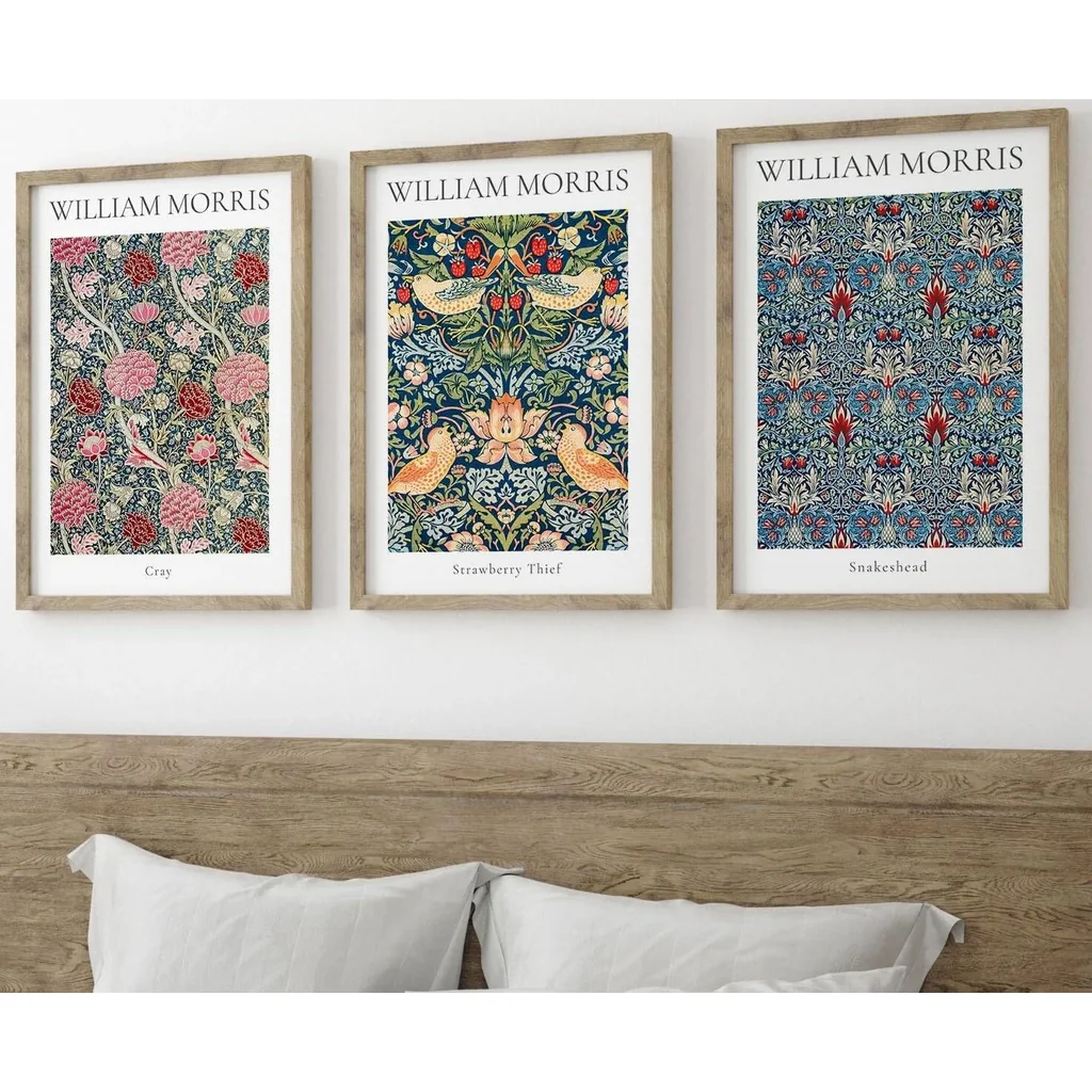 ALAYRA William Morris Set of 3 Unframed Prints, Art Nouveau Home Decor, Vintage Art, Botanical Flower Poster, Cray Strawberry Thief Snakeshead (12x16) 01 - Image 3