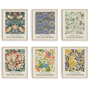 ALAYRA William Morris Wall Art Prints, Retro Wall Decors for Room Aesthtic, Flower Market Posters for Bedroom Decor Aesthetic Unframed, 8x10in, Set of 6 01
