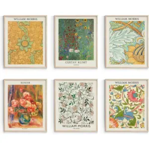 ALAYRA William Morris Wall Art Prints, Retro Wall Decors for Room Aesthtic, Warm Posters for Bedroom Decor Aesthetic Unframed, 8x10in, Set of 6 01