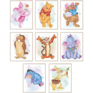 ALAYRA Winnie the Pooh Nursery Decor - Winnie The Pooh Poster, Baby Shower Decorations, Poo Bear Nursery Decor Wall Art, Piglet, Tigger, Eeyore, Rabbit, Owl, Roo - Set of 8 (8x10) Unframed 01