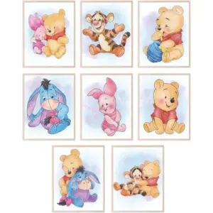 ALAYRA Winnie the Pooh Nursery Decor - Winnie the Pooh Wall Art, Baby Nursery Wall Decor, Childrens Poster Prints for Classroom, Piglet Tigger Rabbit Eeyore Gifts - Unframed Set of 8 (8x10) 01