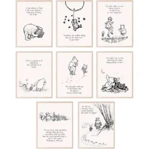 ALAYRA Winnie the Pooh Wall Decor, Winnie the Pooh Nursery Decor, Winnie the Pooh Nursery, Winnie the Pooh Decor, Vintage Winnie the Pooh Baby Shower Decorations - Unframed Set of 8 (8x10) 01