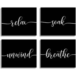 ALAYRA Women Office White and Black Inspirational Bathroom Decor Wall Art Prints (UNFRAMED 8 x 10 set of 4) Motivational Quotes Restroom Powder Room Wash Room Wall Decor Signs Posters - R 01