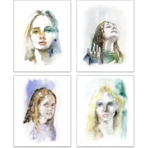 ALAYRA Women Portrait Art Print, Abstract Women Face Canvas Wall Art, Inspirational Feminist Poster Wall Art, 4 Set-(8X10 , Unframed)-Fashion Women Wall Art Print for Living Room Bedroom Decor 01