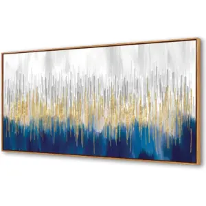 ALAYRA Wood framed Abstract Wall Art Gold and Blue Canvas Print Artwork for Living Room Bedroom Kitchen Home and Office Wall Decor 01