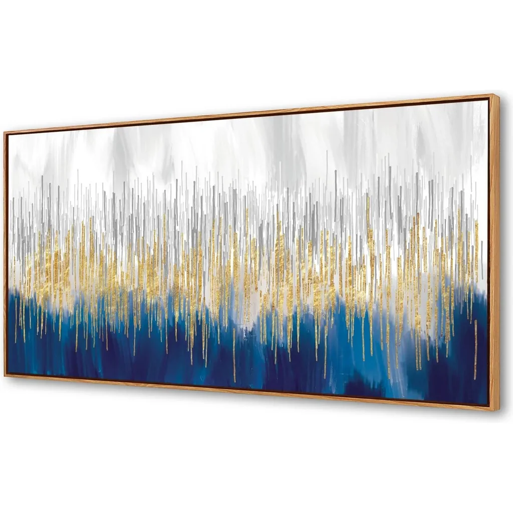 ALAYRA Wood framed Abstract Wall Art Gold and Blue Canvas Print Artwork for Living Room Bedroom Kitchen Home and Office Wall Decor 01