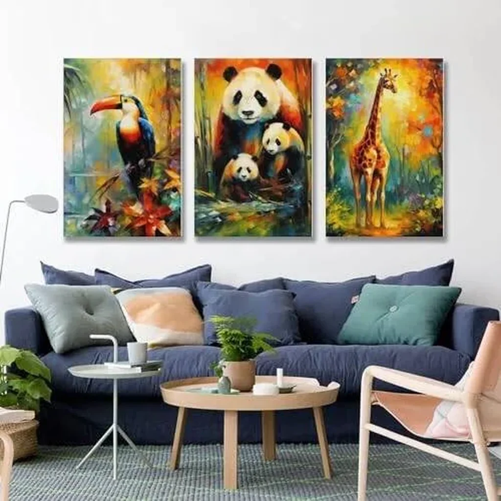 ALAYRA Woodland Animal Wall Art Jungle Wild Bear Fox Panda Poster 3 Pieces Kid Canvas Print Picture for Nursery Decor Baby Boy Girl Room (7-Giraffe, Panda, Toucans, 3P-16x24inch-Unframe) 01 - Image 6