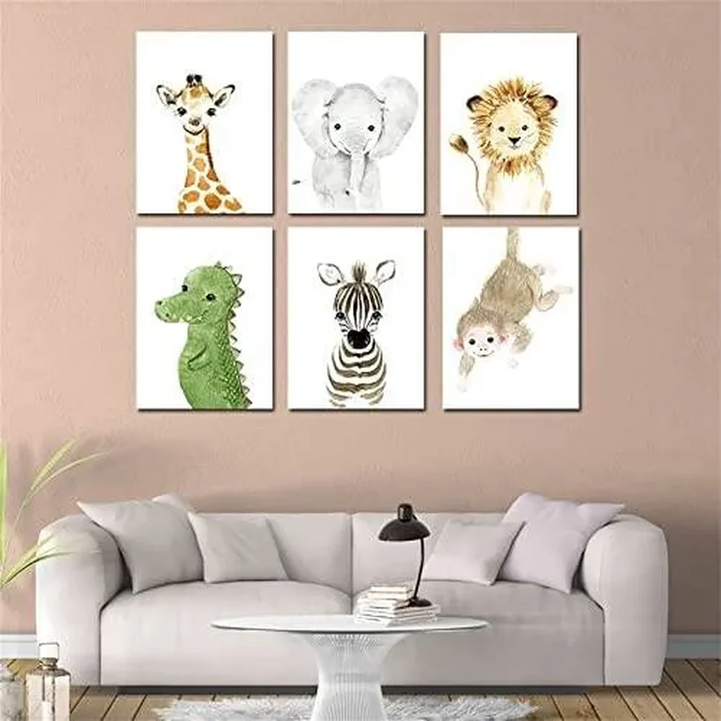 ALAYRA Woodland Animals Wall Art Prints Set of 6 (8x10, Unframed), Lion Elephant Zebra Giraffe Dinosaur Monkey Safari Animals Canvas Pictures Nursery Boy Kids Bedroom Decor Art 01 - Image 3