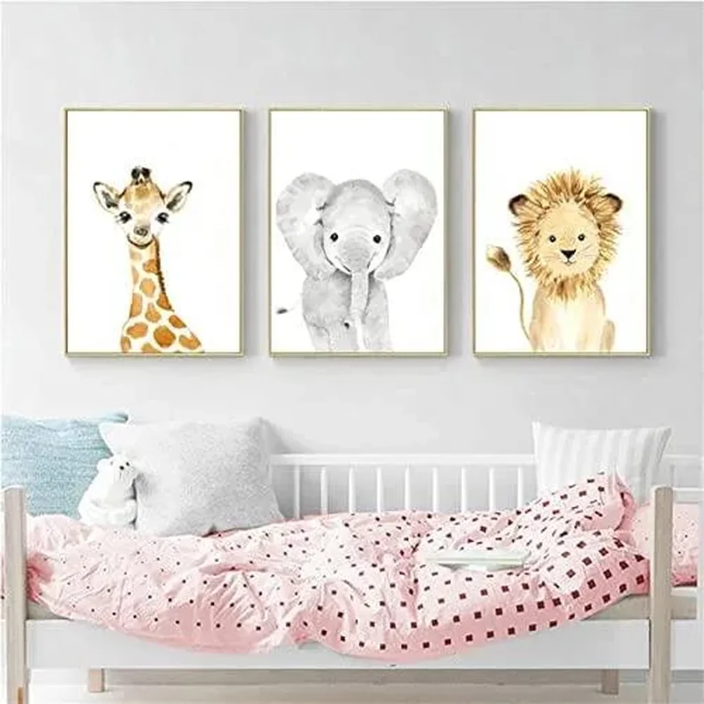 ALAYRA Woodland Animals Wall Art Prints Set of 6 (8x10, Unframed), Lion Elephant Zebra Giraffe Dinosaur Monkey Safari Animals Canvas Pictures Nursery Boy Kids Bedroom Decor Art 01 - Image 5
