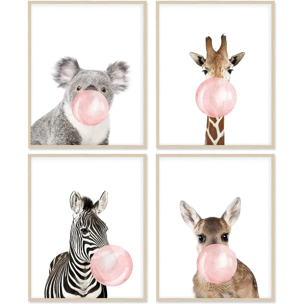 ALAYRA Woodland Nursery Decor Animal Wall Art for Bedroom, Set of 4, 8x10 Canvas Poster Prints Unframed, Posters for Girls Room, Safari Nursery Decor, Kids Wall Decor 01