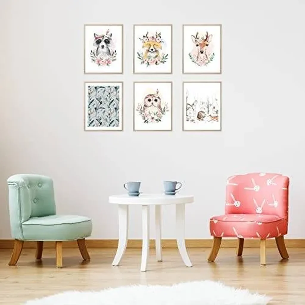 ALAYRA Woodland Nursery Decor Set of 6 Safari Wall Art Decor for Baby Boys Girls, Animals Flower Jungle Neutral Prints Posters for Kids Room Decor (8x10 Inch, UNFRAMED) 01 - Image 3