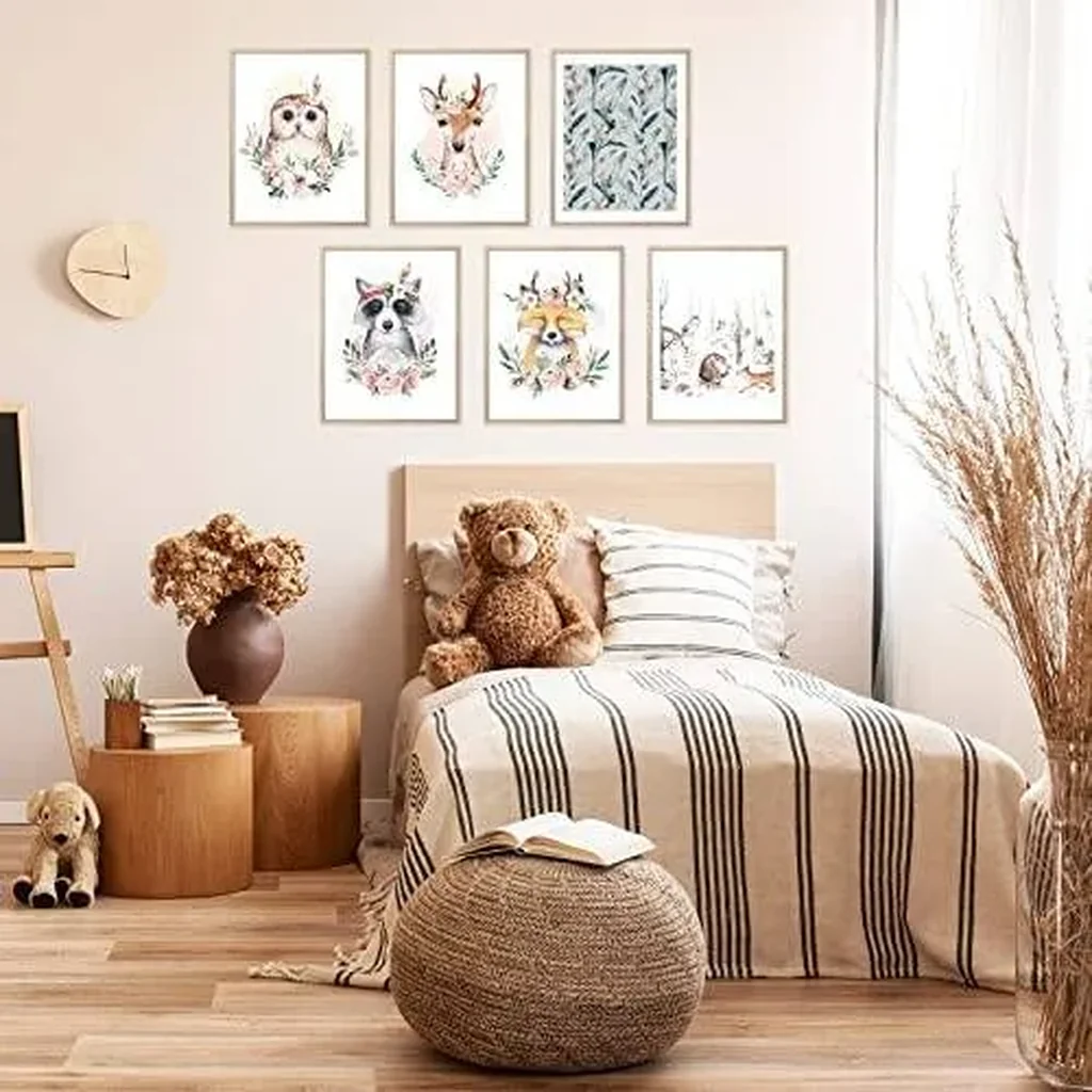 ALAYRA Woodland Nursery Decor Set of 6 Safari Wall Art Decor for Baby Boys Girls, Animals Flower Jungle Neutral Prints Posters for Kids Room Decor (8x10 Inch, UNFRAMED) 01 - Image 5