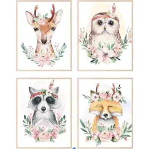 ALAYRA Woodland Nursery Pictures Woodland Animal Pictures - Set of 4 (8x10) Woodland Wall Art For Girl Baby Animal Wall Art For Baby Nursery, Woodland Nursery Wall Art Prints - Unframed 01