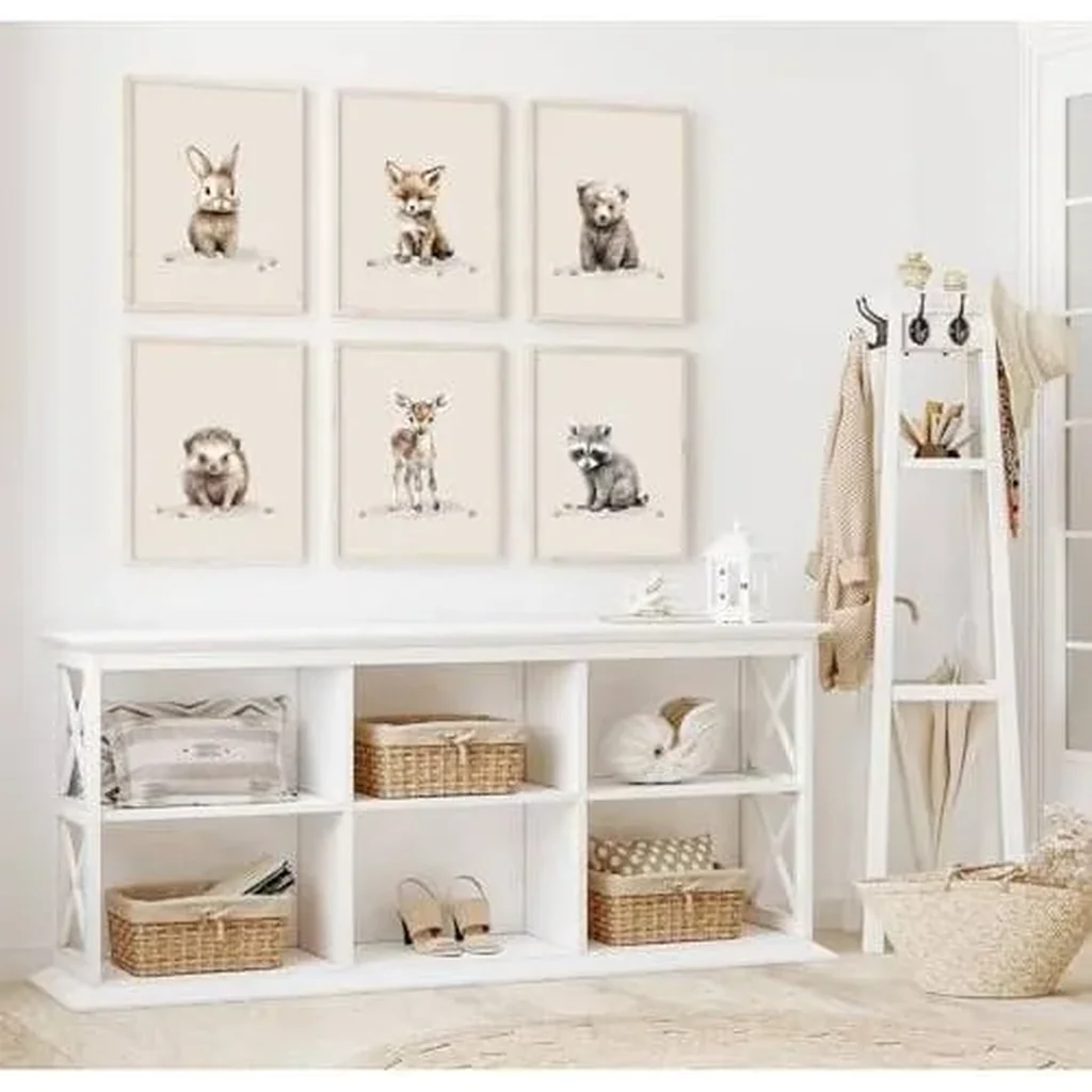 ALAYRA Woodland Nursery Wall Art Decor Safari Jungle Animal Prints Canvas Baby Boy Nursery Wall Art Pictures Forest Animal Poster Artwork for Boy Bedroom 12x16 Inch Unframed Set of 6 01 - Image 6