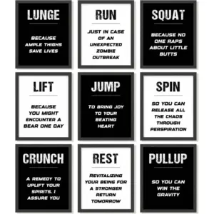 ALAYRA Workout Posters for Home Gym Decor - Gym Posters Motivational Quotes Wall Art Prints, Black White Fitness Exercise Pictures for Men Bedroom Office Decorations (8x10 UNFRAMED) 01