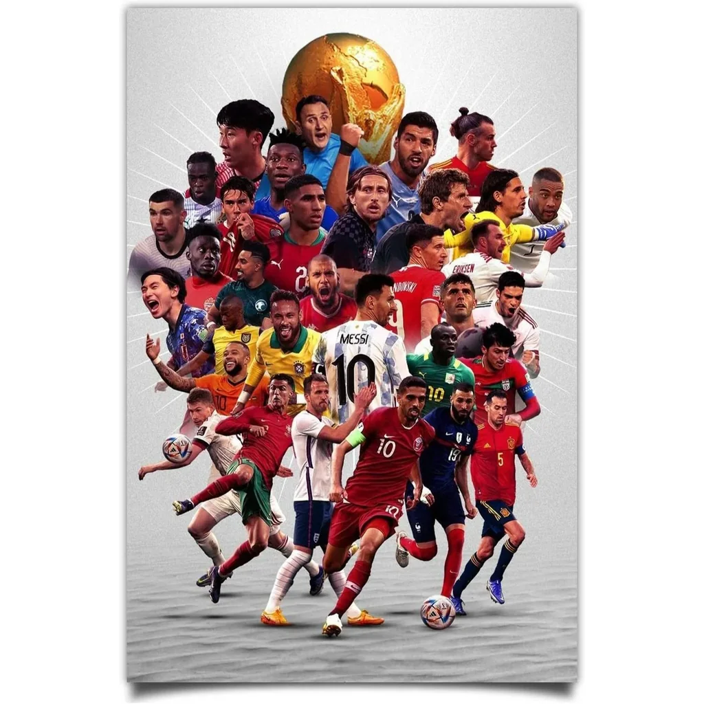 ALAYRA World Cup Poster Qatar Soccer Poster Canvas Wall Art Decorations Paintings Superstar Football Poster Cool Poster for Room Bedroom Man Boy Unframed (12x18Inch(30x45cm)) 01