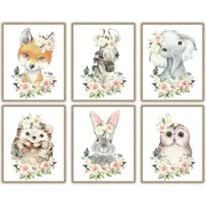 ALAYRA world of wall art - Make Your Baby Girl's Nursery Stand Out, 6 Unique and Playful Animal Prints (8"x10", UNFRAMED) 01