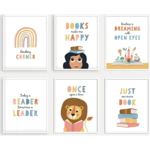 ALAYRA world of wall art - Set 6 Inspirational Reading Quotes for Kids' Spaces - Library Decor, Playroom Decorations, Nursery , and Playroom Signs (8"x10", UNFRAMED) 01
