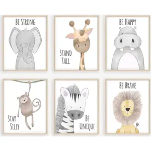 ALAYRA world of wall art Jungle Safari Nursery Decor Set Adorable Baby Room with Cute Jungle Animals (8"x10", UNFRAMED) 01