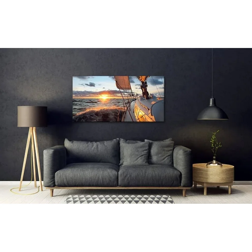 ALAYRA Yacht Sailing in Sea at Sunset Scenery Canvas Wall Art for Living Room Bathroom, Close-up View of Deck Mast Sails Picture Print Artwork Painting Decor, Epic Seascape Scenic Landscape, Inner Fra - Image 2