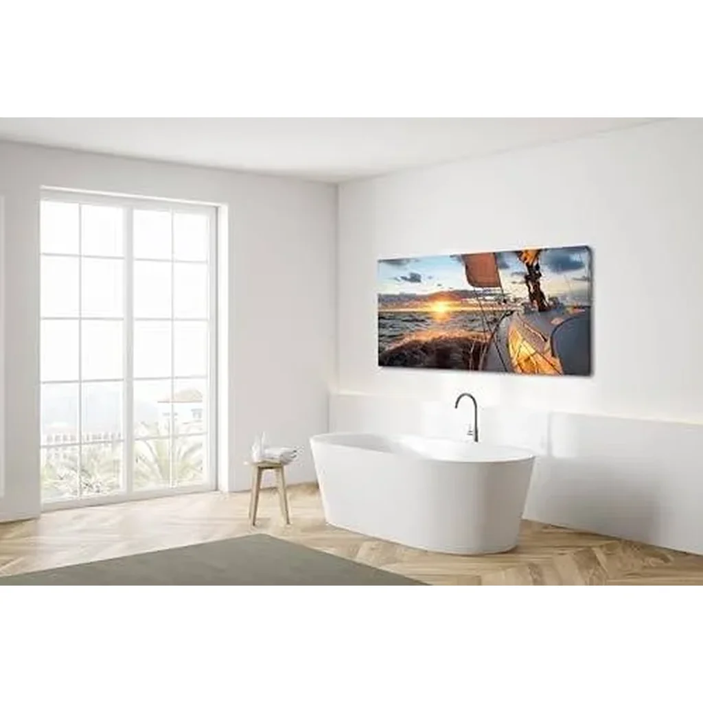ALAYRA Yacht Sailing in Sea at Sunset Scenery Canvas Wall Art for Living Room Bathroom, Close-up View of Deck Mast Sails Picture Print Artwork Painting Decor, Epic Seascape Scenic Landscape, Inner Fra - Image 3