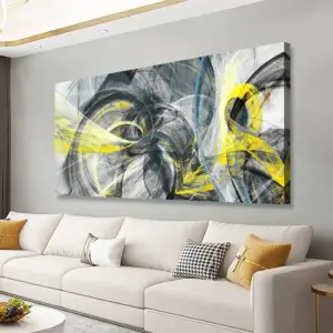 ALAYRA Yellow and Black Abstract Pictures Canvas Wall Art for Living room Bedroom Wall Decor, Smart Line Wall Art Print Paitnings for home Decor, Morden Artwork An Inspirational Picture Full of Imagin