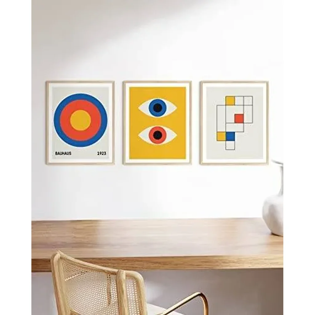 ALAYRA Yellow and Blue Art - Set of 3 Bauhaus Geometric Pictures for Wall, Modern Art, Abstract Art, Colorful Art, Yellow and Blue Artwork, Neutral Wall Art, Colorful Wall Art (Unframed, 12x16) 01 - Image 2