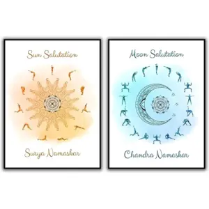 ALAYRA Yoga Sun Salutation & Moon Salutation Celestial Posters and Prints Yoga Studio Wall Art Decor Yoga Gift Art Canvas Painting unframed 01