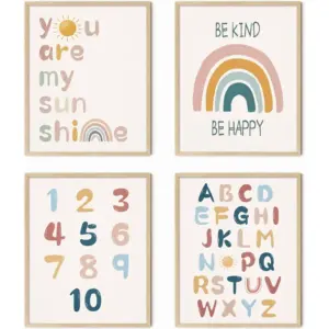 ALAYRA You Are My Sunshine Boho Rainbow Nursery Kids Wall Art, Alphabet Wall Art Unframed Art Prints 8''x10'' Set of 4 Rainbow Decor for Girls Bedroom Playroom 01