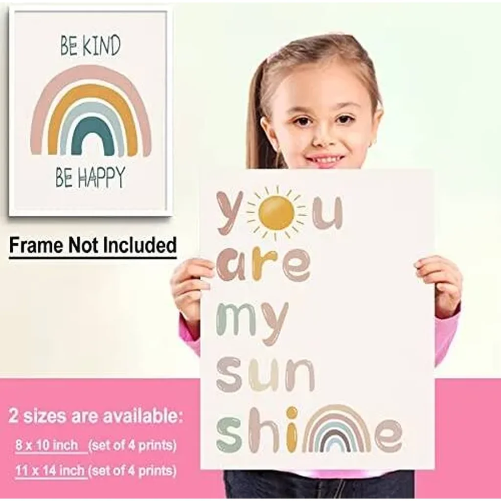 ALAYRA You Are My Sunshine Boho Rainbow Nursery Kids Wall Art, Alphabet Wall Art Unframed Art Prints 8''x10'' Set of 4 Rainbow Decor for Girls Bedroom Playroom 01 - Image 3