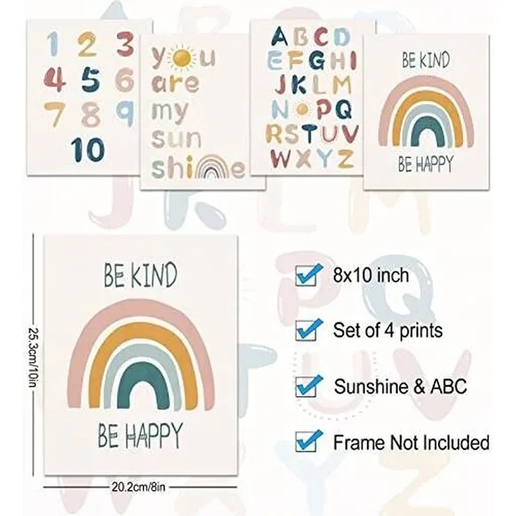 ALAYRA You Are My Sunshine Boho Rainbow Nursery Kids Wall Art, Alphabet Wall Art Unframed Art Prints 8''x10'' Set of 4 Rainbow Decor for Girls Bedroom Playroom 01 - Image 4