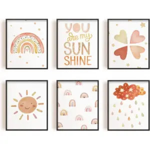 ALAYRA You Are My Sunshine Canvas Wall Art Rainbow Picture Print Boho Rainbow Decor Nursery Wall Art Poster Baby Girl Bedoom Print Toddler Room Decor 6 PCS Unframed 01