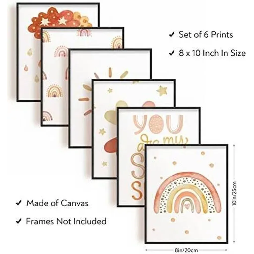 ALAYRA You Are My Sunshine Canvas Wall Art Rainbow Picture Print Boho Rainbow Decor Nursery Wall Art Poster Baby Girl Bedoom Print Toddler Room Decor 6 PCS Unframed 01 - Image 2